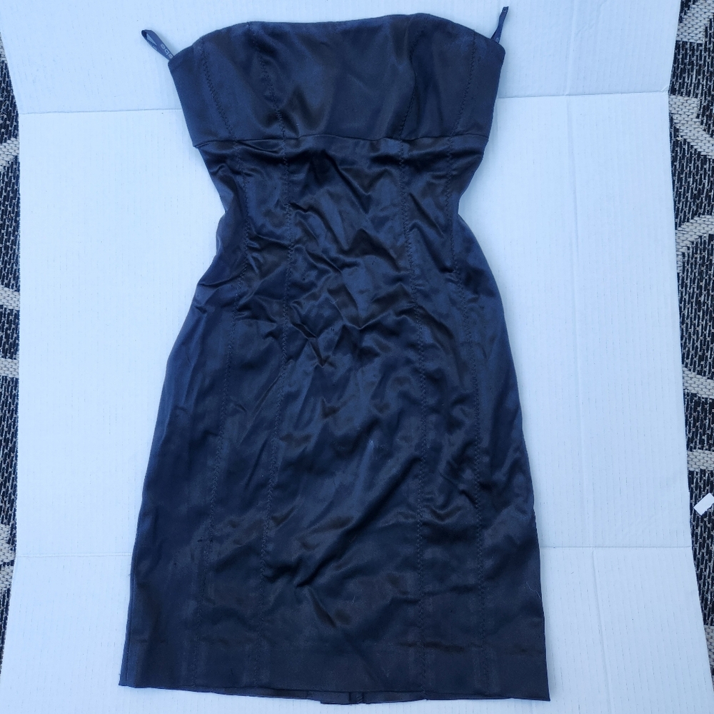 Bebe Black Satin Strapless Mini Dress XS | Y2K Cocktail Party Holiday Dress